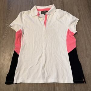 Lauren Active Ralph Lauren Womens L White Pink Short Sleeves Polo Shirt Pullover